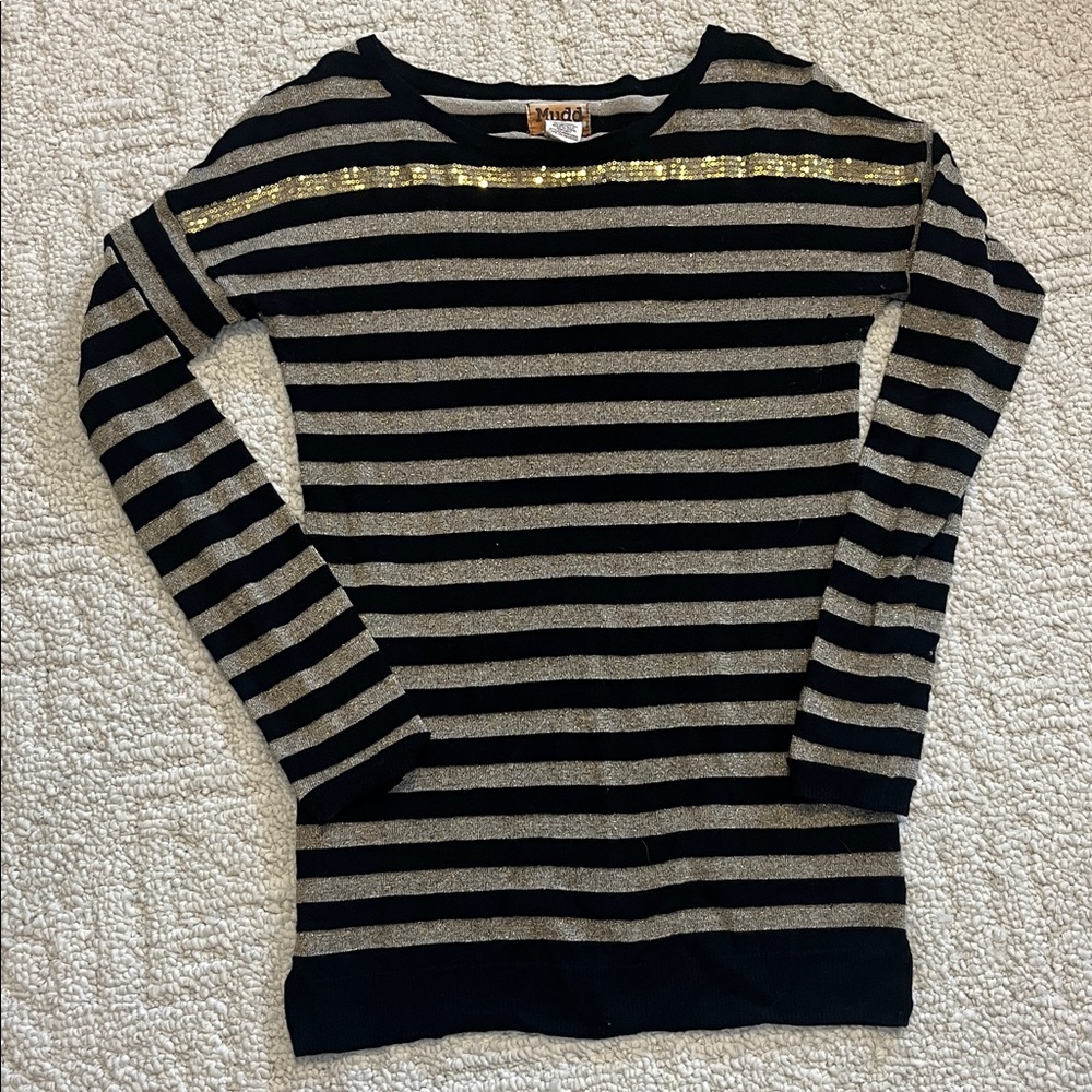 Mudd y2k long sleeve top size small gold black shimmer sequin striped